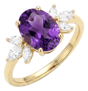 Unique Amethyst Cluster Engagement Ring - Bridal Wedding Ring - Us 7 (All Sizes Available)