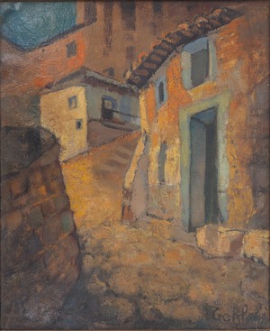Louis Toffoli, Fortified Village in Spain, Oil on Canvas