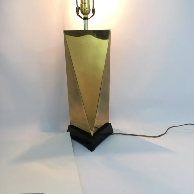 Vintage Triangular Faceted Brass Lamp on Black Base For Sale - Image 12 of 13