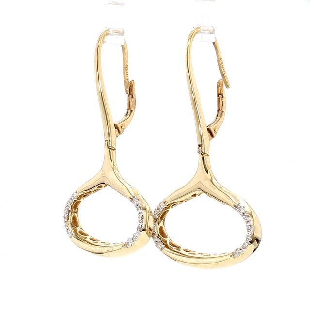 14k Gold Wide Open Oval Drop Diamond Wire Clip Earring - Made in Italy, Pair For Sale In Miami - Image 6 of 10