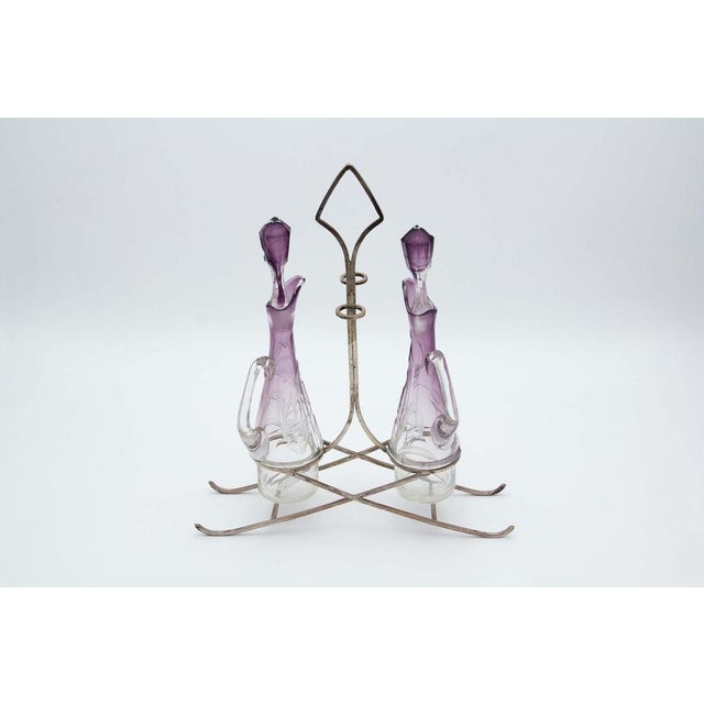 Purple Cut Glass Cruet, Set of 3 For Sale - Image 4 of 4