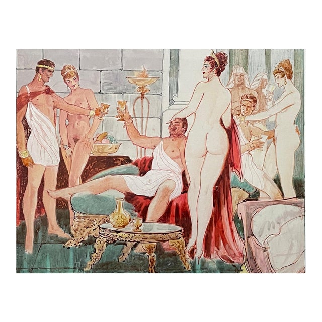 W. Hall Mid-Century Classical Figural Watercolor For Sale