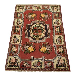 Bakhtiari Rug 3’6” X 4’9” Red Wool Vintage Traditional Hand-Knotted Carpet For Sale