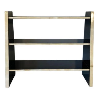 Art Deco Italian Parchment and Black Lacquer Bookcase, 1980s For Sale