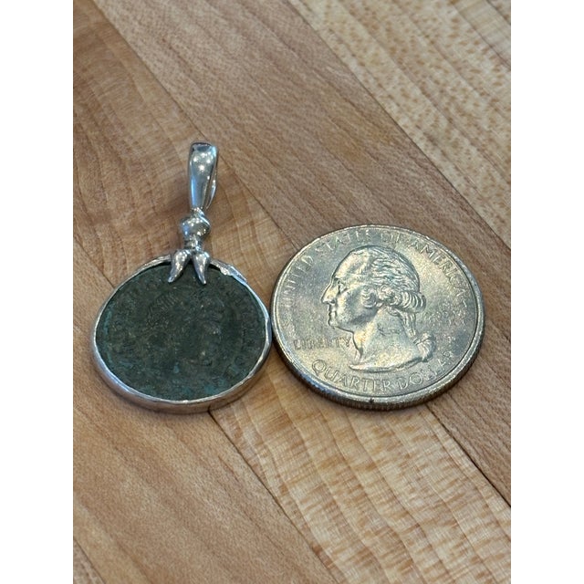 Silver Antique Roman Coin Pendant W Delicate Silver Leaves at Bale For Sale - Image 8 of 10
