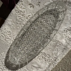 Vintage Signed Cut Crystal Oval Daisy & Button Dish
