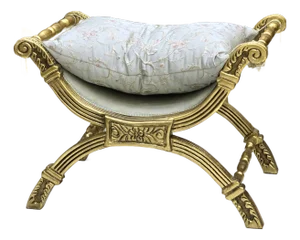 Baroque Style Bench Gold Leaf Details Damask Fabric