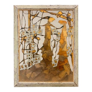 Andrea Stella "The Home of the Muses" Gold Leaf Oil Mixed Media Painting, Figurative, Italian Contemporary Art, 2010 For Sale
