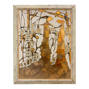 Andrea Stella "The Home of the Muses" Gold Leaf Oil Mixed Media Painting, Figurative, Italian Contemporary Art, 2010