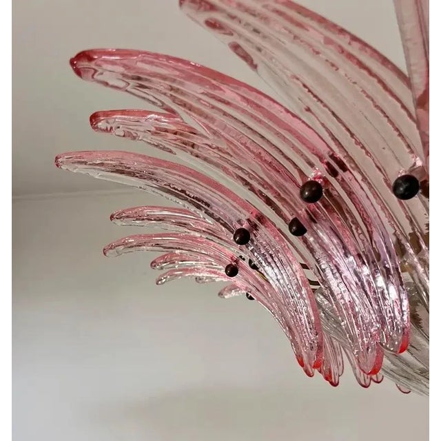 Metal Murano Style Chandelier Ceiling Light Original Palmette, Pink Glasses For Sale - Image 7 of 9