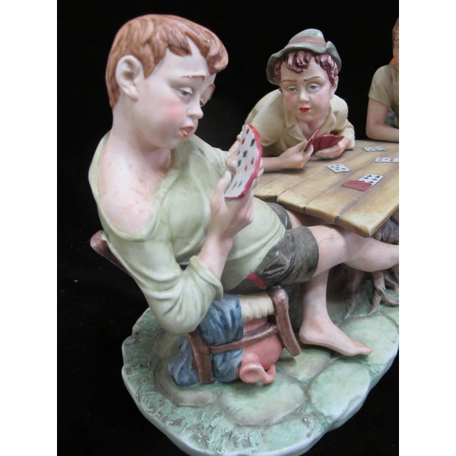 Mid 20th Century Capodimonte Large Porcelain Cheaters Boys Playing Cards Signed Pucci Figurine For Sale - Image 5 of 14