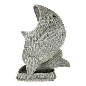 Vintage White Wicker Whale Floor Basket