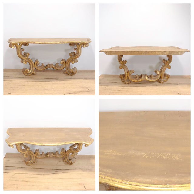 Gessoed & Gilt Rococo / Louis XV Style Demilune Console Table With Limestone For Sale - Image 9 of 12