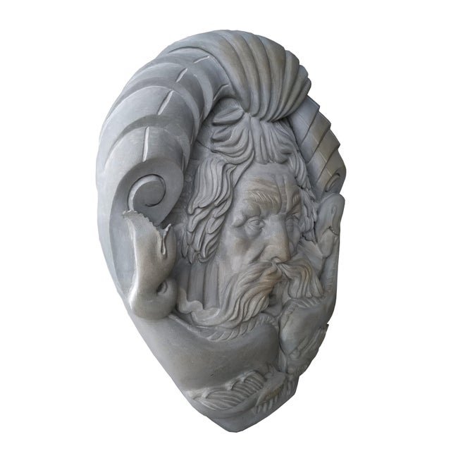 Contemporary Hand Carved Limestone Italian Baroque Triton Mask Spout For Sale - Image 3 of 5