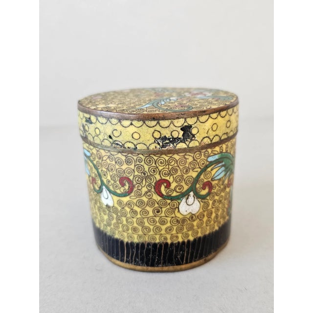 Antique Chinese Cloisonne Enamel Yellow Covered Box For Sale - Image 9 of 10