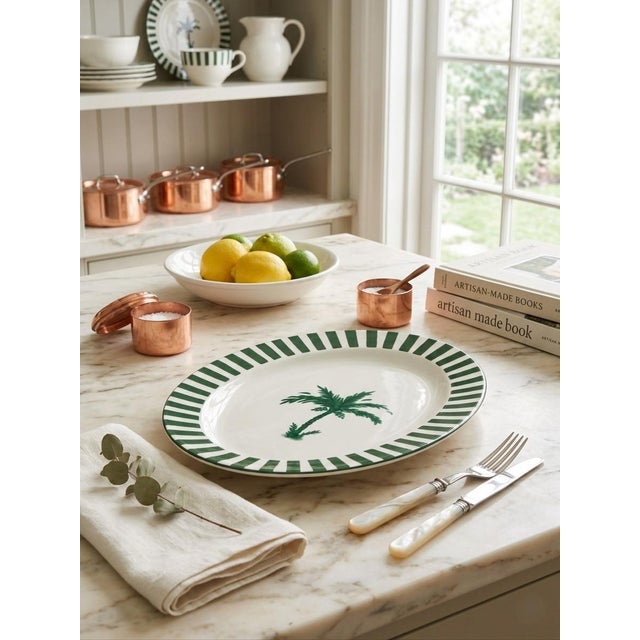 Forest Green Fern & Co. X Anthropologie Palm Tree Oval Serving Platter For Sale - Image 8 of 12