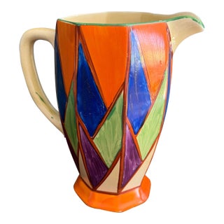 Clarice Cliff Original Bizarre Athens Jug – Blue, Orange & Green Geometric, Circa 1929 For Sale