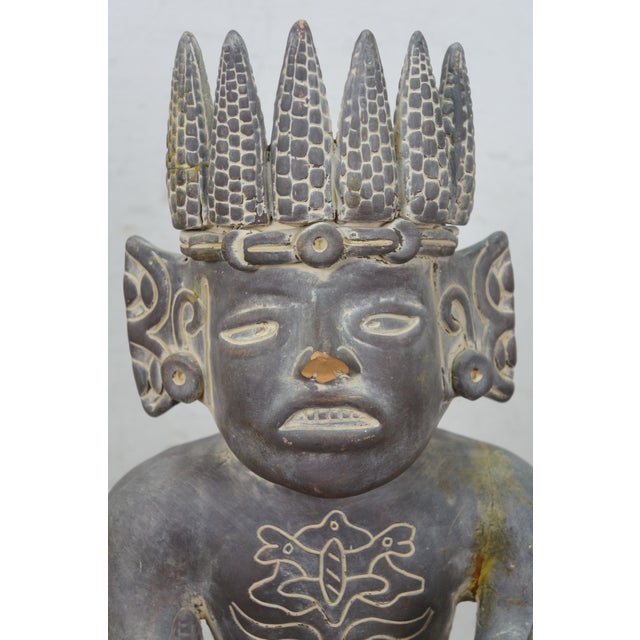 Vintage Terracotta Pottery Mayan God Maize Corn Sculpture Statue 19" For Sale - Image 11 of 14