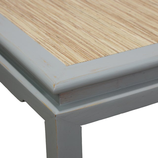Vintage Ming-Style Grey Painted Coffee Table With Raffia Tabletop For Sale In New York - Image 6 of 11