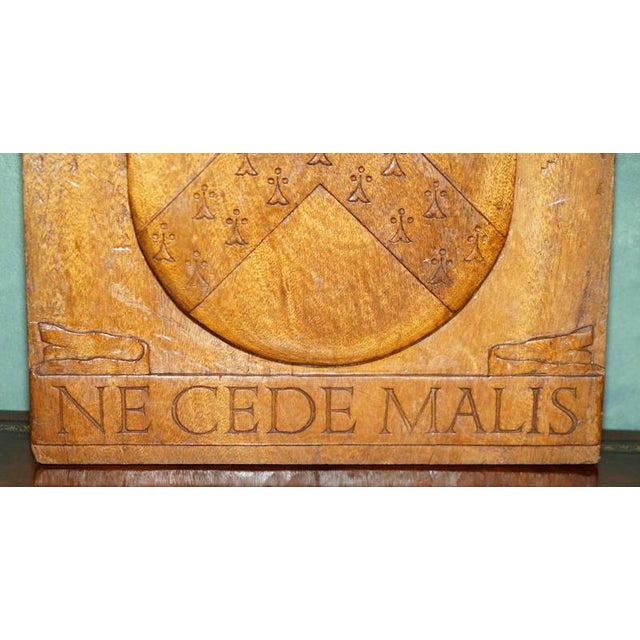 Large Antique Hand-Carved Oak Heraldic Coat of Arms Armorial Panel For Sale - Image 4 of 18