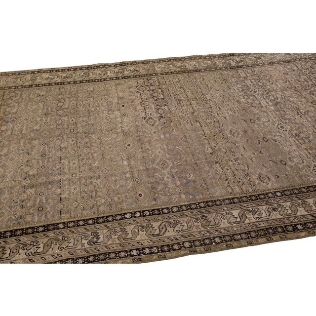 1900 - 1909 20th Century Antique Persian Malayer Handmade Allover Motif Tan Wool Rug For Sale - Image 5 of 8