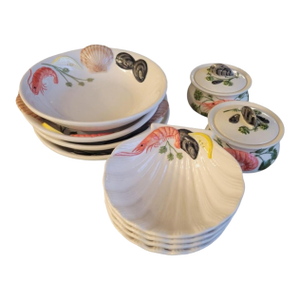 Vintage Ceramic Seafood Shrimp Mussels Serving Bowls, Covered Bowls Set of 10