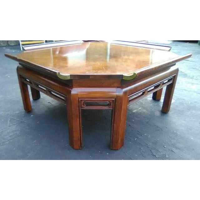 Ethan Allen Chinoiserie Asian Oriental Pagoda Brass Wood Ming Coffee