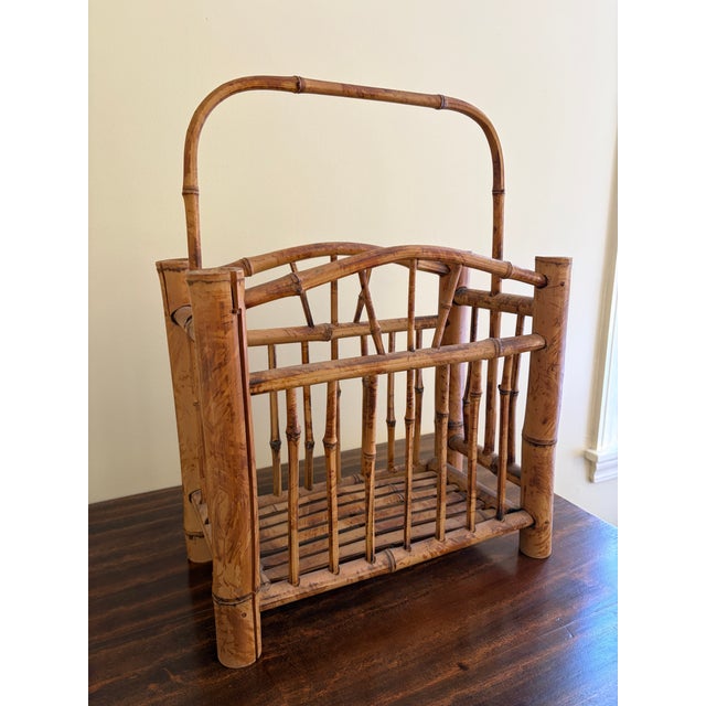 Brown Mid-Century Bamboo Magazine Stand in the Palm Beach Manner For Sale - Image 8 of 9
