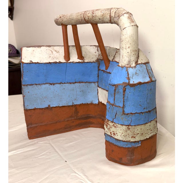 Blue Steve Welch American 20th/21st C. L-Shaped Building Terracotta Pottery Sculpture For Sale - Image 8 of 14