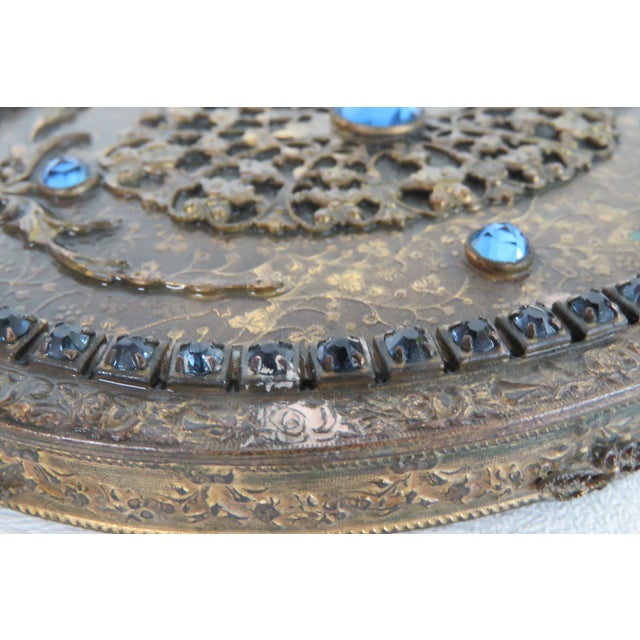Metal E&jb Empire Jeweled Hand Held Vanity Mirror 1920s Filigree Ornate Brass 4773b For Sale - Image 7 of 16