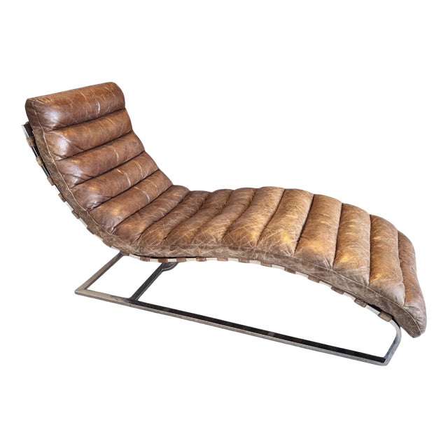 Tan Leather & Steel Chaise Lounge from Timothy Oulton, 2010s For Sale