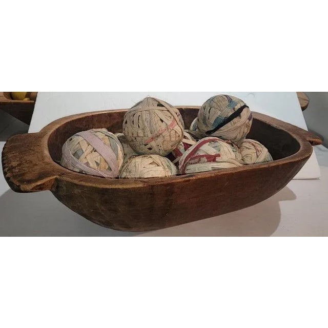 19th Century 19thc Hand Carved Dough Bowl With Cotton Balls For Sale - Image 5 of 10