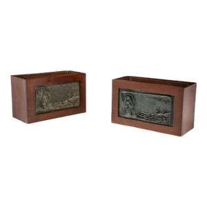 1940s French Signed Bronze Planters - A Pair