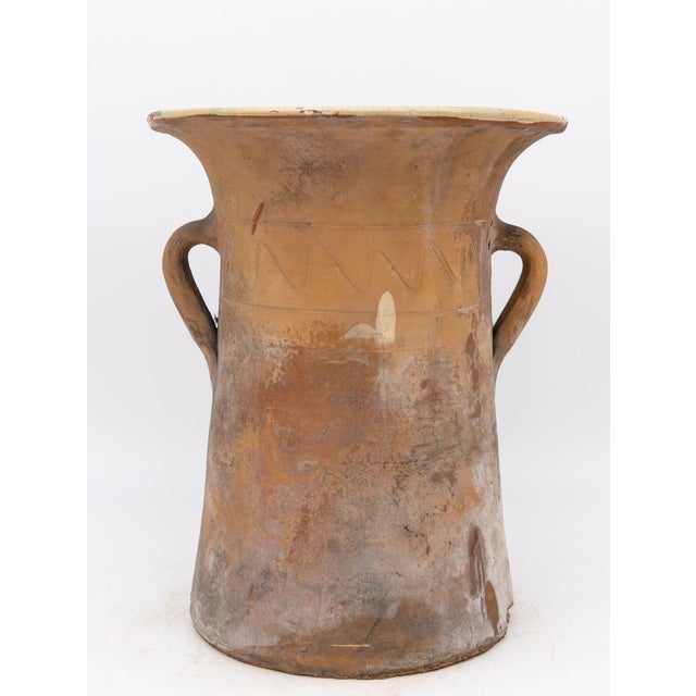 Beige Italian Top Hat Style Ceramic Pichet Urn Green Glaze, Early 20th C. For Sale - Image 8 of 8