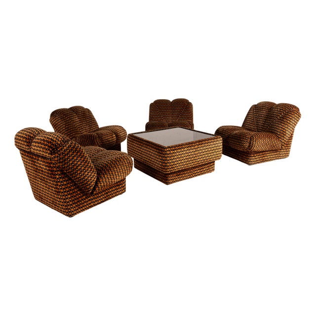 Vintage Floral Print Modular Sofa and Table, 1970s, Set of 5 For Sale