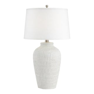 Late 20th Century Large Textural Ribbed Ceramic Table Lamp – Coastal Neutral For Sale