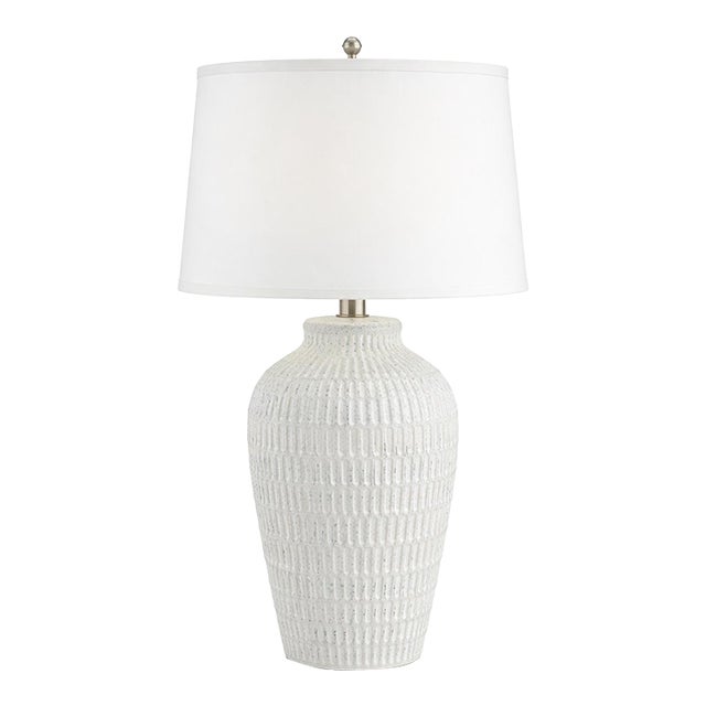 Late 20th Century Large Textural Ribbed Ceramic Table Lamp – Coastal Neutral For Sale