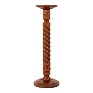Mahogany Wood Barley Twist Pedestal For Sale
