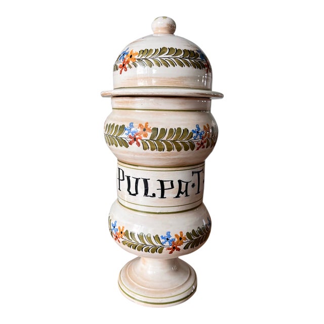 Mid-20th Century Italian Hand-Painted "Pulpa T" Apothecary Jar For Sale