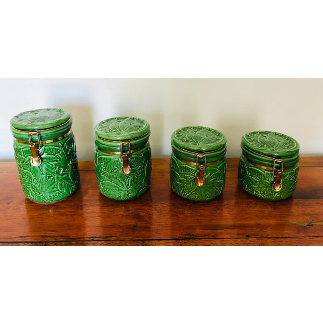 Rustic European Andrea by Sadek Green Vintage Kitchen Storage Jars - Set of 4 For Sale - Image 3 of 10