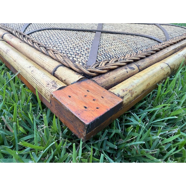 Vintage Bamboo & Rattan Tack Board With Leather Lattice For Sale - Image 9 of 10