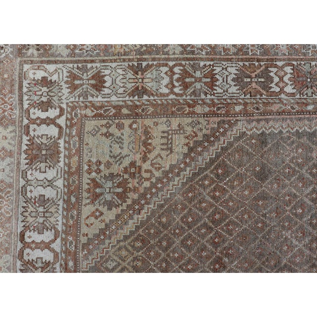 Antique Persian Kurdish Rug in Gray/Brown Background With Taupe Tan & Soft Peach 4'3 X 8'2 For Sale - Image 12 of 16
