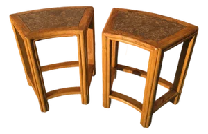 Vintage McGuire Oak Curved Side Tables/Stools - a Pair