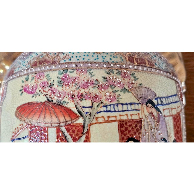 Vintage Japanese Satsuma Hand-Painted Moriage Urn Vase - 16.5” Tall For Sale - Image 16 of 17