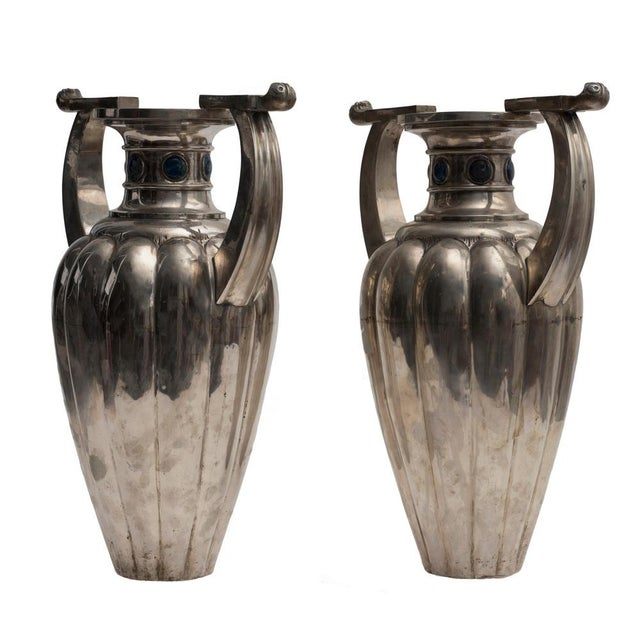 Antique Silver Fluted 800 Vases by Bellotto, Italy, Set of 2 For Sale - Image 4 of 7