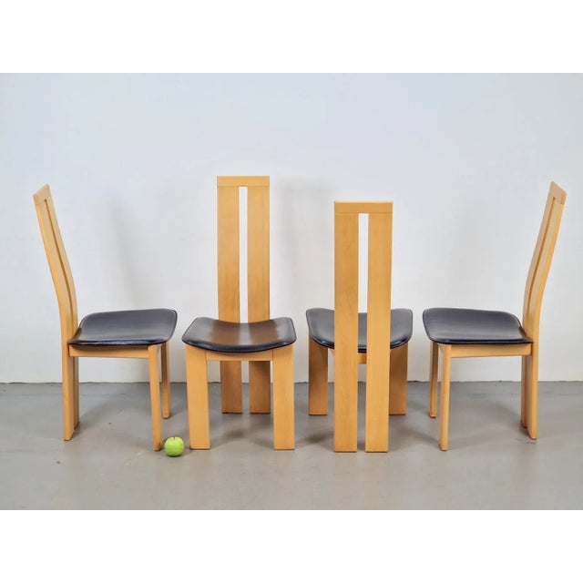 Vintage Beech Wood Leather Dining Chairs by Pietro Costantini for Ello, 1970s, Set of 4 For Sale - Image 3 of 12