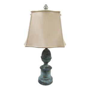 Vintage Bronze Acorn on Pedestal Table Lamp With Lampshade