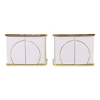 Postmodern White Lacquered and Brass Nightstands - a Pair For Sale