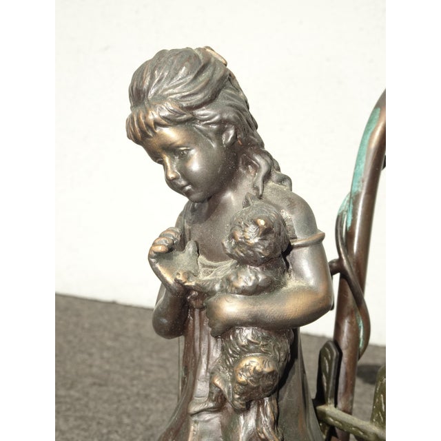 Vintage French Country Cast Bronze Figural Table Lamp W a Child and Kitten For Sale - Image 12 of 14