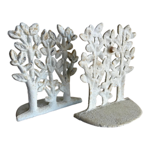 Vintage Painted Cast Iron Bookends in Form of Plants- Set of 2